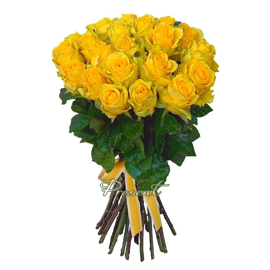 Blumenstrauß aus gelben Rosen (70-80 cm.) - ein Strauß, der Wärme und Glück bringt
