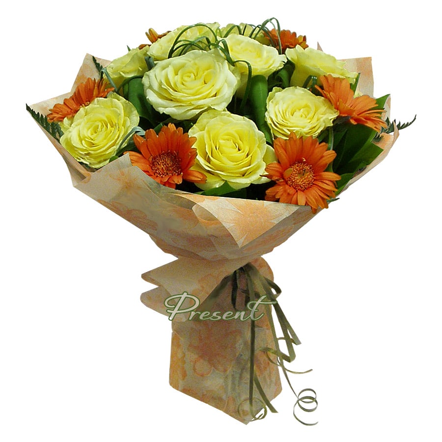Bouquet of roses and gerberas — joy in every flower